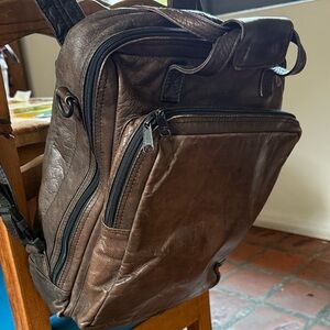 Vintage Simon of California dark brown distressed leather convertible backpack